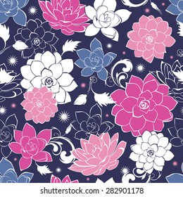 Dark grey pink floaral seamless pattern