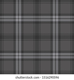 Dark grey plaid pattern vector. Seamless check plaid background texture for autumn and winter flannel shirt, scarf, blanket, or other modern textile design.