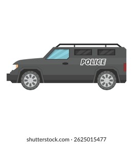 Dark grey police suv car parked showing side view with white background