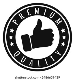 Dark Grey Premium Quality isolated round stamp, sticker, sign with Stars and Thumb Up icon vector illustration