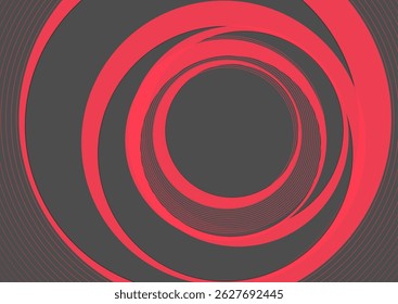 Dark grey and red abstract geometric tech background with linear circles. Vector minimal futuristic design