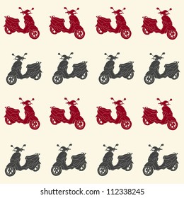 Dark grey and red scooters seamless pattern. Vector background.