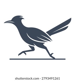 Dark grey roadrunner bird running on ground in profile view icon
