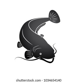 Dark Grey Smiling Catfish in Reverse Outline Style Illustration.