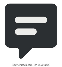 Dark grey speech bubble icon with two horizontal white lines, symbolizing text.