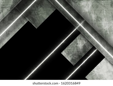 Dark grey tech corporate grunge background with laser neon lines. Vector design