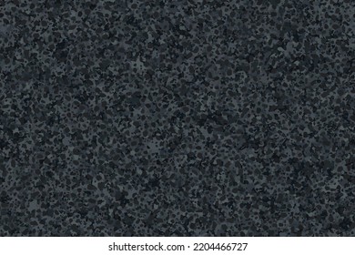 Dark grey textured asphalt seamless pattern top view. Black abstract tarmac texture. Vector illustration of road coat material. Grunge granular closeup surface. Bitumen grain highway backdrop