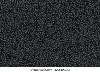 Dark grey textured asphalt seamless texture top view. Black abstract tarmac pattern. Vector illustration of road coat material. Grunge granular closeup surface. Bitumen grain highway backdrop