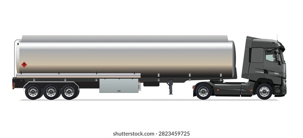 dark grey truck icon logo sign symbol oil petrol gas pump tank tanker fill fuel heavy big large huge long cargo body lorry car drive road side view art flat isolated white send modern vector

