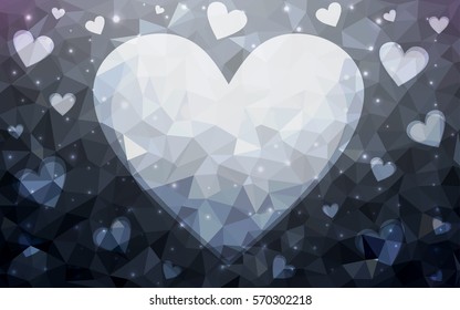 Dark grey vector love background with heart. Paper note. Valentine's greeting polygonal card. Triangular illustration for your business. Stock template for your design.