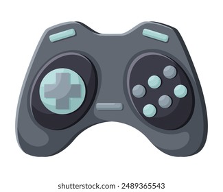 Dark grey videogame joystick. Retro game console, wireless gamepad, icon of playing controller on white background, electronic digital device, accessory for gamers, gaming technology.