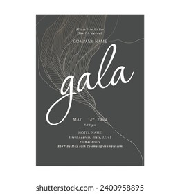 Plantilla de invitación a la cena de gala de arte abstracto gris oscuro y blanco