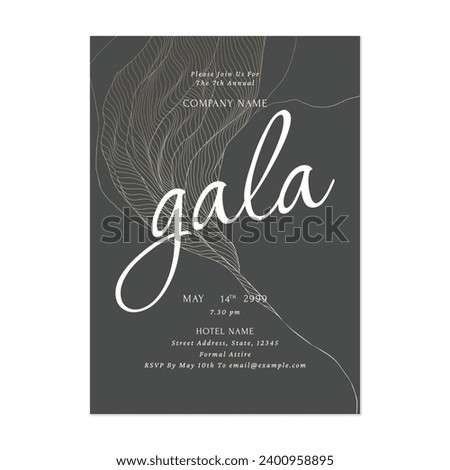 Dark grey and white abstract line art gala dinner invitation template
