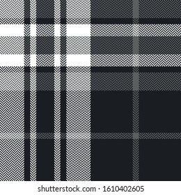 Dark grey and white plaid pattern background. Seamless herringbone tartan check plaid graphic 