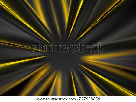 Dark grey and yellow glowing beams abstract background. Vector design
