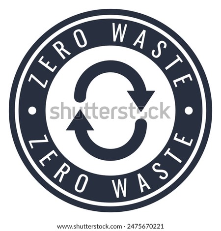 Dark Grey Zero Waste isolated round stamp, sticker, sign with Zero made from Arrows icon vector illustration
