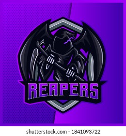 Dark Grim Reaper esport and sport mascot logo design with modern illustration concept style for team, badge, emblem and patch. Gaming Logo Template on Isolated Background. Vector illustration