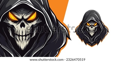 Dark Grim Reaper with Mask and Hood: Vector Illustration for Mascot Logo Design and Editable Print on T-Shirt