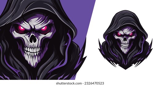 Dark Grim Reaper Vector Illustration: Masked with Hood, Designed for Modern Mascot Logos and Customizable T-Shirt Prints