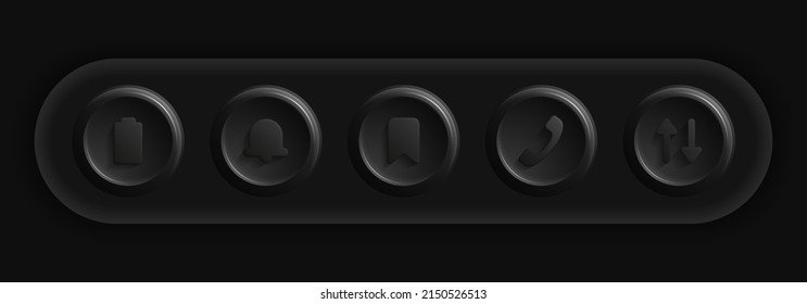 Dunkle Gruppe von Symbolen. Ui Display Black Set für Smartphone-Apps. Vektorgrafik