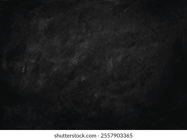 Dark grunge background. Black banner or backdrop with scuffed and rough texture. Aesthetic design element with copy space for text. Poster for wallpaper. Realistic vector illustration