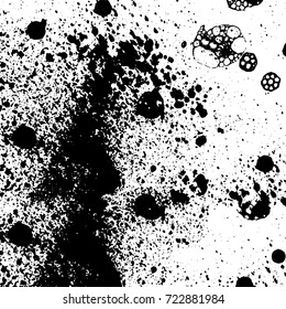 Dark grunge black and white vector. Abstract monochrome background for design and print. Vintage old texture of stains, cracks, chips, abrasions, scratches