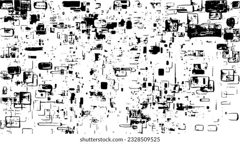 Vector de textura urbana de grunge oscuro. Textura superpuesta angustiada. Borde de fondo. Resumen obvio efecto de textura oscuro y desgastado. Ilustración vectorial. Negro aislado en blanco. EPS10.