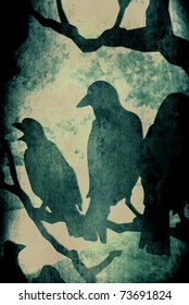 Dark Grunge Vector Ravens on Tree