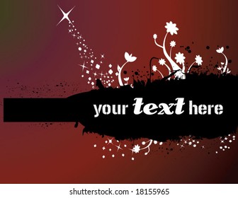 Dark gunge text box on exploding background with stars and flowers