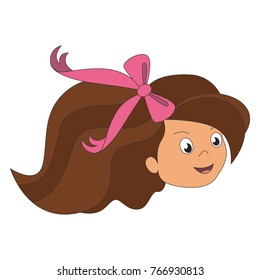 Dark Hair Girl head and face and hairstyle cartoon. Outlined illustration with thin line black stroke