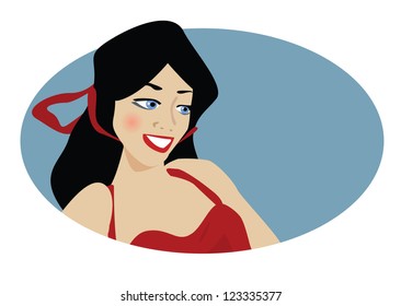 Dark hair woman smiling