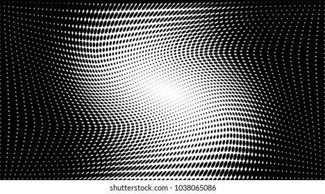 Dark halftone dots pattern texture background.Black pixels. Modern dotted vector illustration. Abstract wavy lines. Points backdrop. Grungy spotted pattern. Wide image