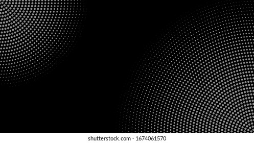 Dark halftone dotted vector background. Circle dotted corners. Grunge texture