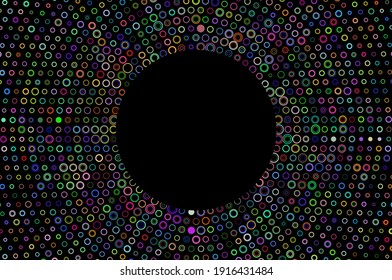 Círculos geométricos oscuros de medio tono, formas. Interesante cartel de mosaico. Fondo geométrico con discos de color y espacio de copia