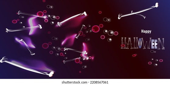 Dark Halloween background with glass bones and lights