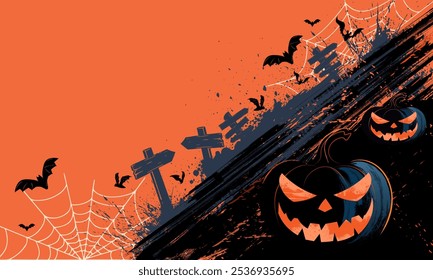 Dark Halloween background with haunted ghosts and bats