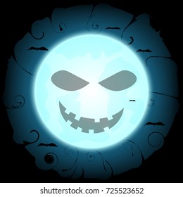 Dark Halloween background with Moon on blue sky, illustration.