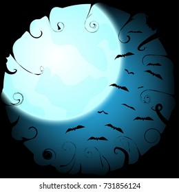 Dark Halloween background with Moon on blue sky, illustration.