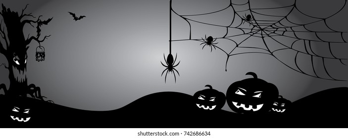 dark halloween banner design with pumpkin 