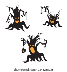 Dark halloween dead tree set, vector silhouette illustration on white background