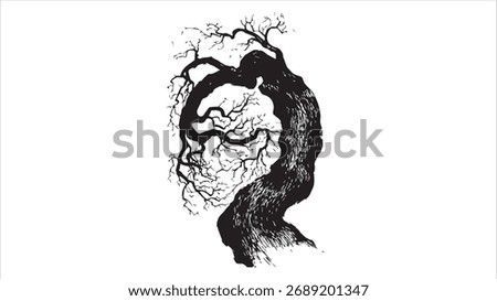 Dark Halloween Dead Tree Silhouette Vector Illustration