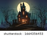 Dark halloween house with moon