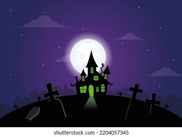 Dark halloween dark house in vector illustration