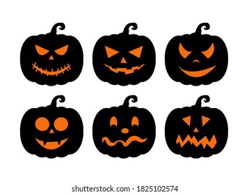Dark Halloween Pumpkins set vector isolated on white background