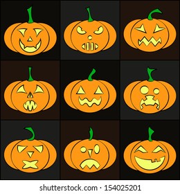 dark halloween set of pumpkins