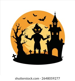 Dark Halloween Silhouette Scene Vector Illustration
