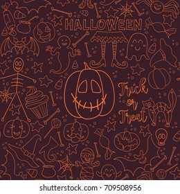 Dark Halloween vector seamless pattern. Endless line texture for wallpaper, web page background, wrapping paper, textile print. Flat style.