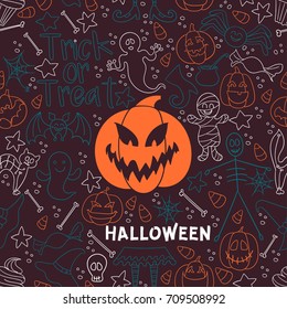 Dark Halloween vector seamless pattern. Endless line texture for wallpaper, web page background, wrapping paper, textile print. Flat style.