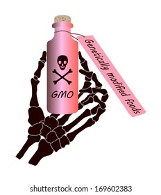dark hand of death with a bottle with GMO