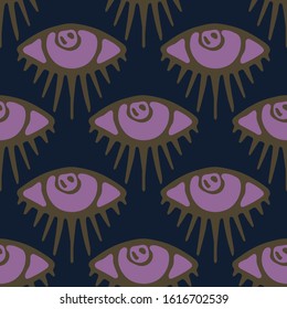 Dark hand drawn magic third eye seamless pattern. Spiritual magical human eyes vector texture background. Esoteric symbol of protection. Modern mythic graphic backdrop